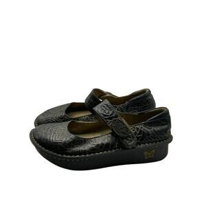 Alegria Paloma Black Embossed Rose Floral Mary Jane Shoes Size 37 US 7-7.5
